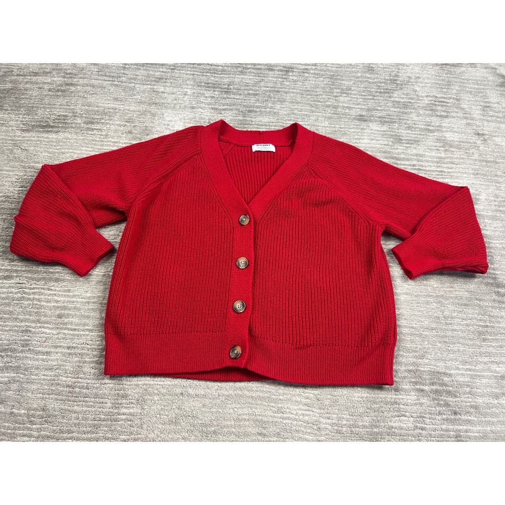 Old Navy Cardigan Women XL Red V-Neck Ribbed Button Front Raglan Sleeve Sweater